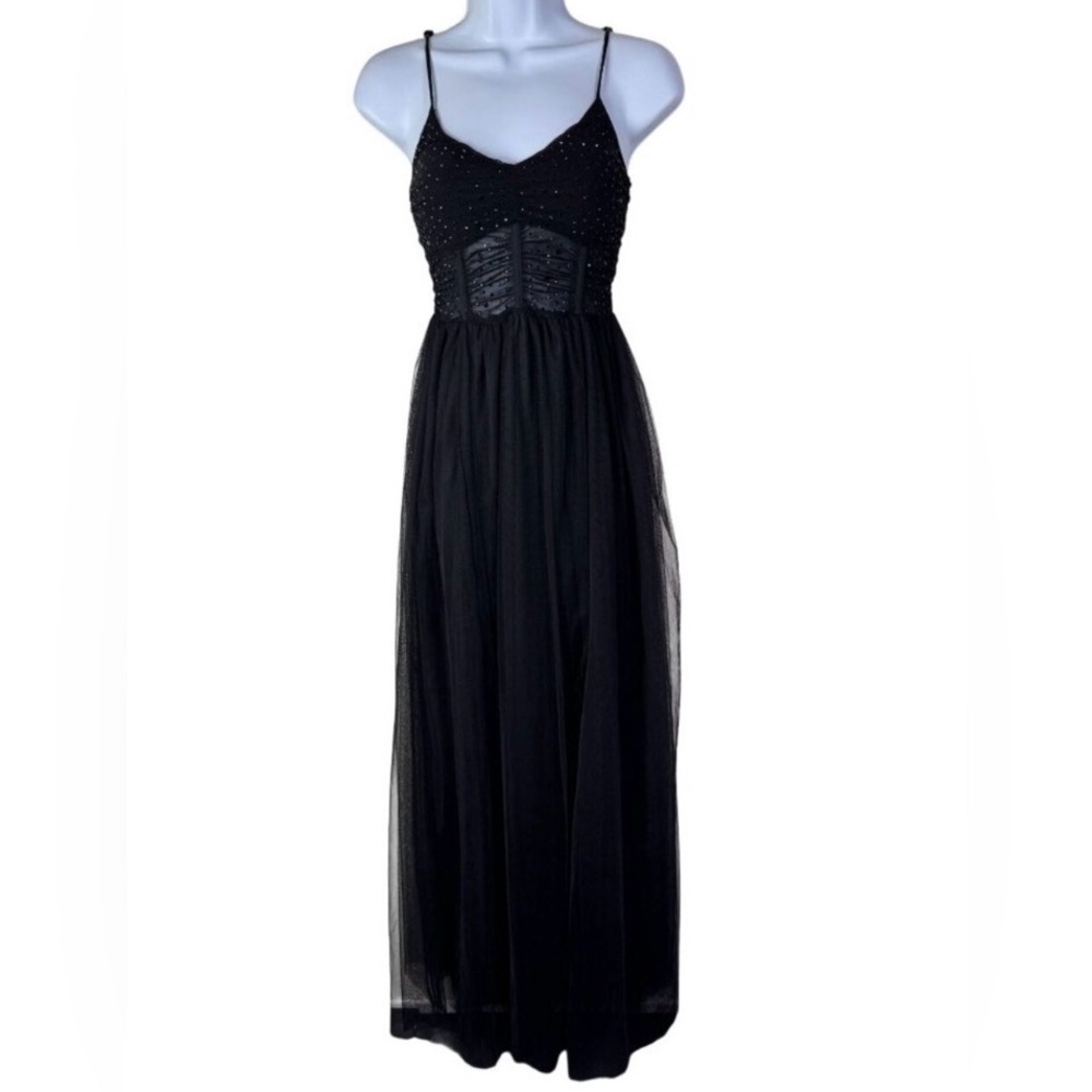 Windsor Black Embellished Mesh Gown Tulle Dress Size Small Prom Home Coming Goth